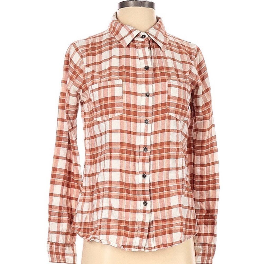 BKE Buckle Plaid Long Sleeve Top Shirt